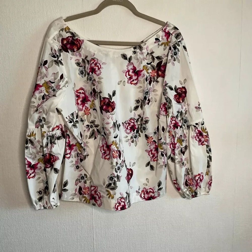 NWT White House Black Market Ivory Floral Lantern Slv. Blouse Women 14 China